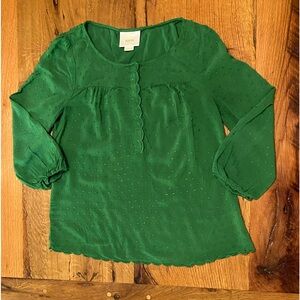 Anthropologie Maeve Beautiful Emerald Green Blouse with Stunning Details, Size 4